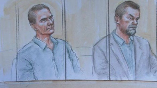Court drawing of Nigel Barwell, left, and Thomas O'Reilly