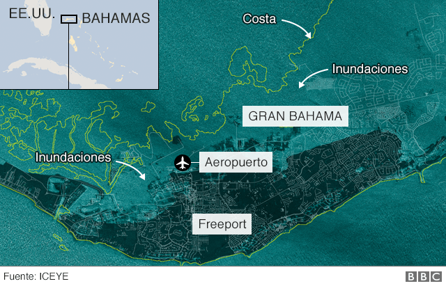 Huracán Dorian: la impactante imagen satelital que muestra una parte de la isla de Gran Bahama sumergida bajo el agua - BBC News Mundo Huracán Dorian: la impactante imagen satelital que muestra una parte de la isla de Gran Bahama sumergida bajo el agua - BBC News Mundo
