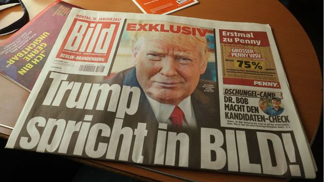 In this photo illustration of German tabloid Bild Zeitung that features an exclusive interview with then US President-elect Donald Trump
