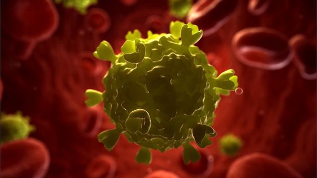 Компьютерное изображение частиц ВИЧ в кровеносной системе