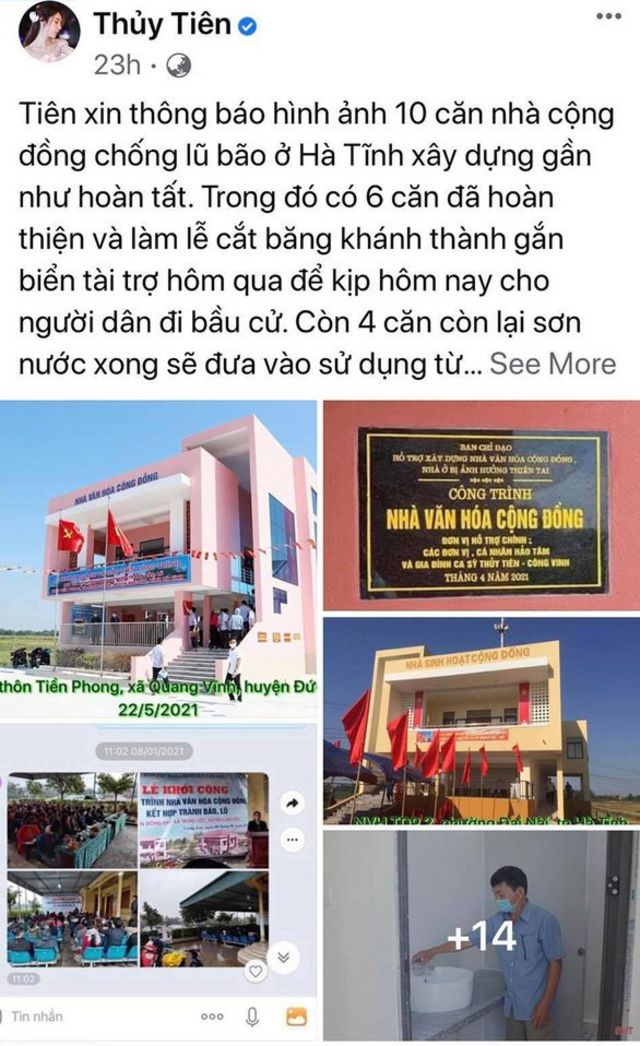 Ca sỹ Thủy Tiên thông báo đã cho xây gần xong 10 nhà chống lũ ở Hà Tĩnh