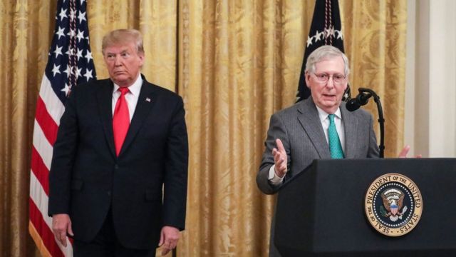 Tổng thống Donald Trump và lãnh đạo đa số Thượng viện Mitch McConnell (phải) đều là thành viên của Đảng Cộng hòa