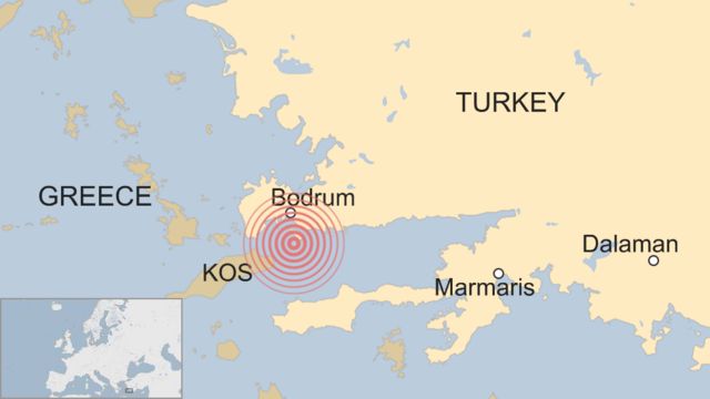 Map Of Kos And Turkey Greece-Turkey Earthquake: Two Killed On Island Of Kos - Bbc News