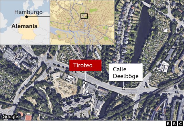 Mapa que muestra el lugar del tiroteo en Hamburgo