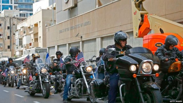 Harley Davidson riders in the streets of Tel Aviv on May 13, 2018,