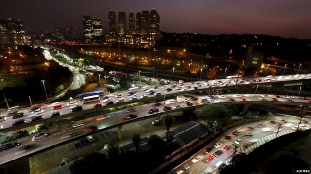 Rush hour night traffic is seen in Sao Paulo on June 3, 2015