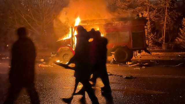 Burned cars in Almaty.