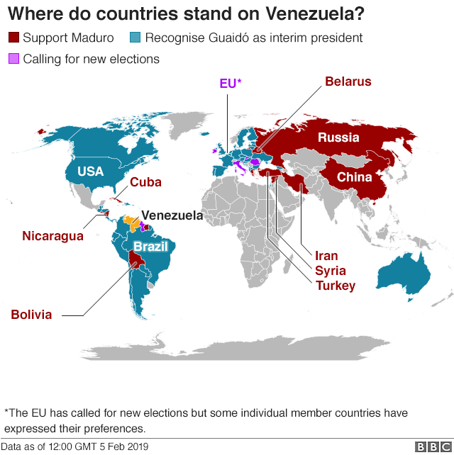Map shows where countries stand on Venezuela presidency