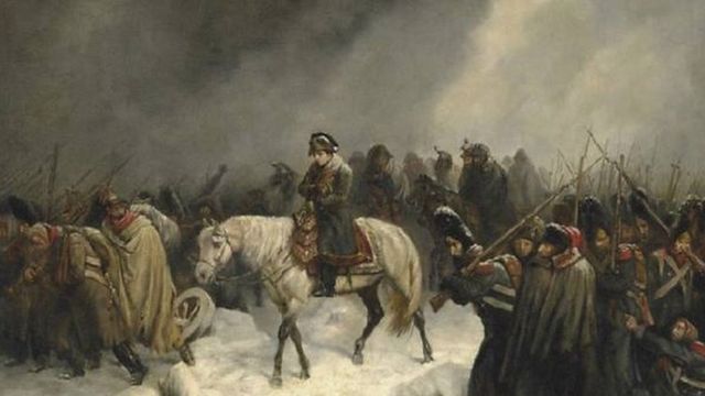 نابليون على رأس الجيش الفرنسي في شتاء روسيا القارس في عام 1812