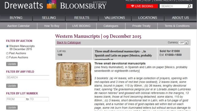 Sitio web de Bloomsbury ofreciendo manuscritos.