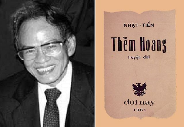 Nhà văn Nhật Tiến và hình bìa cuốn Thềm Hoang