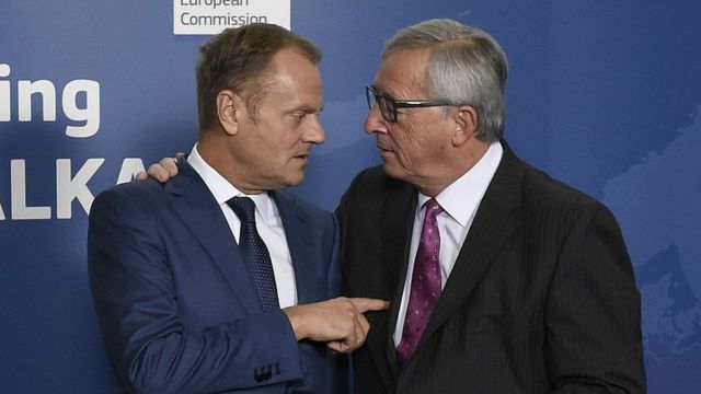 Дональд Туск и Жан-клод Юнкер на саммите ЕС о проблеме миграции