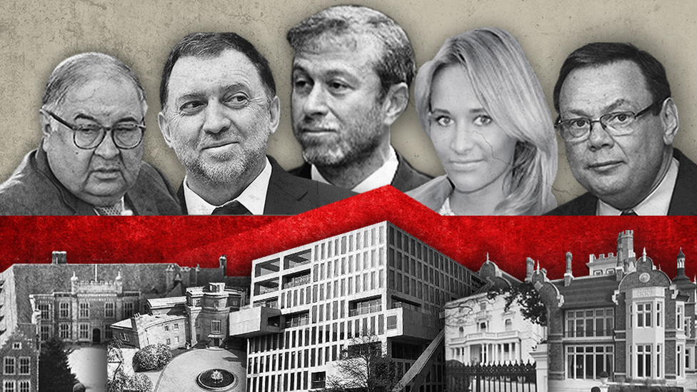 Alisher Usmanov, Oleg Deripaska, Roman Abramovich, Polina Kovaleva e Mikhail Fridman