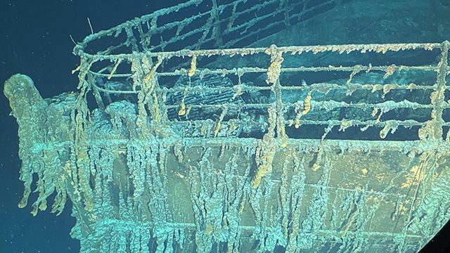 On image of the forward bow section of the Titanic at the bottom of the Atlantic