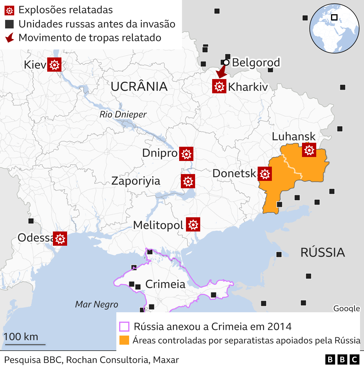 Mapa mostrando o ataque no leste