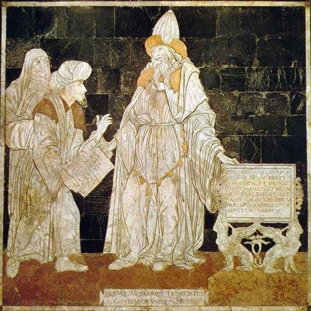 Hermes Trismegisto, el tres veces grande, en este mosaico en la Catedral de Siena.