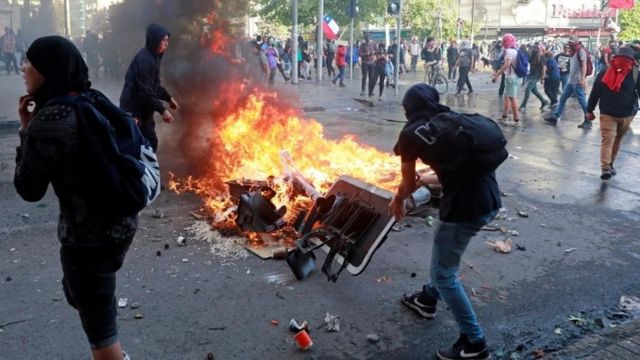 Protesto no Chile, em foto de 2019