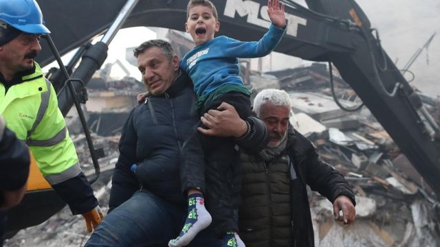 Rescuing an eight-year-old child from the rubble in Turkey- earthquake
