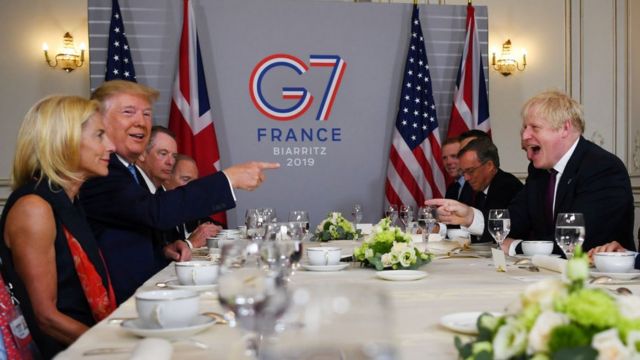 Trump and Johnson share laughs at the 2019 summit in France