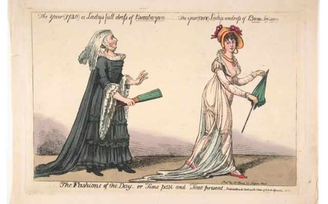 Una ilustración con una mujer usando un vestido de muselina.