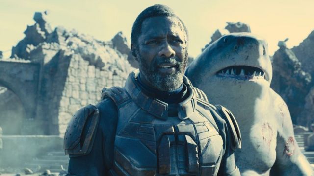 Idris Elba as Bloodsport and Sylvester Stallone as King Shark
