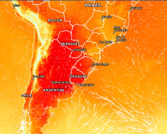 Mapa de calor na América do Sul