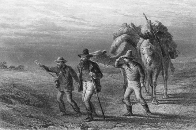 Robert Burke, William Wills and John King approaching Coopers Creek in 1861