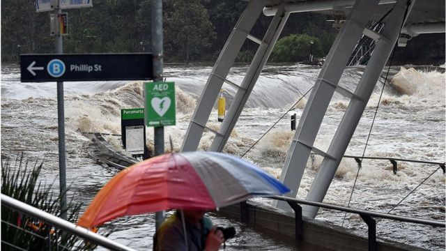 The flooded Parramatta ferry wharf on Sunday