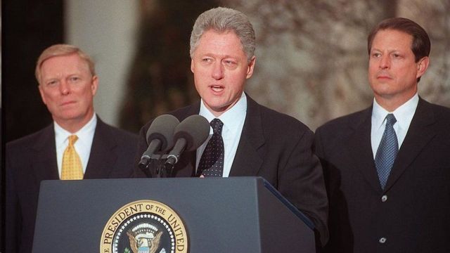 President Clinton addresses the nation after being indicted by the US House of Representatives