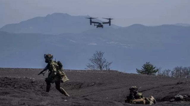 US Marines during a joint exercise with Japanese forces in Gotemba