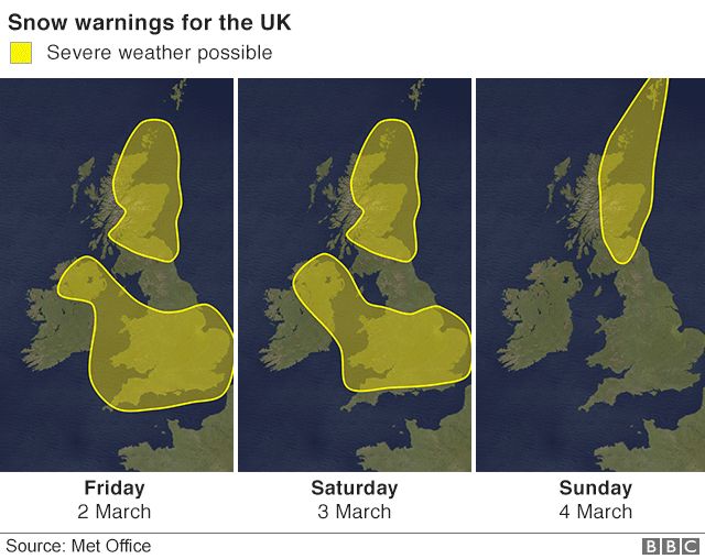 Snow warnings map of UK