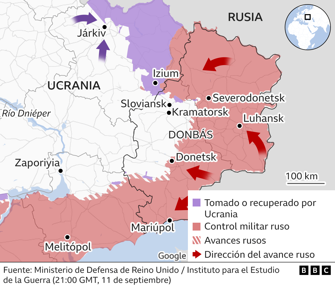 Territorio recuperado por Ucrania en la guerra contra Rusia