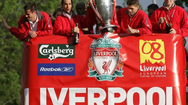 'Yan wasan Liverpool sun ci gasar zakarun Turai a shekarar 2005 bayan sun doke AC Milan wadda ta fara cinsu kwallaye uku