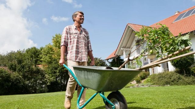 Hombre realizando tareas de jardinería.