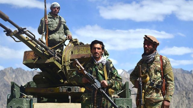 Afghan resistance movement and anti-Taliban uprising forces personnel. Panjshir province, Afghanistan, August 2021