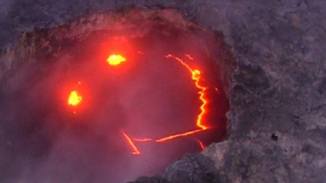 Kilauea volcano lava appearing to smile