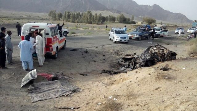 The purported site of the drone strike said to have killed Mullah Akhtar Mansour in the Ahmad Wal area of Balochistan in Pakistan (21 May 2016)