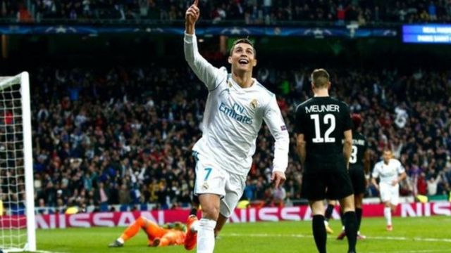 Cristiano Ronaldo na murnar jefa kwallo a ragar Paris St-Germain
