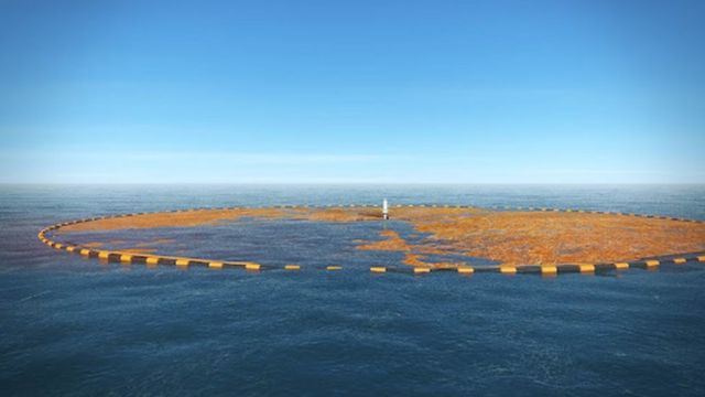 显示浮动马尾藻养殖场的电脑模拟图(photo:BBC)