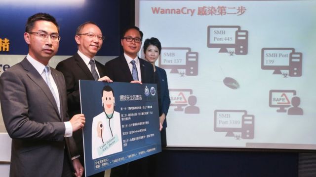 Funcionarios de Hong Kong responsables de responder a los ataques con el virus WannaCry.