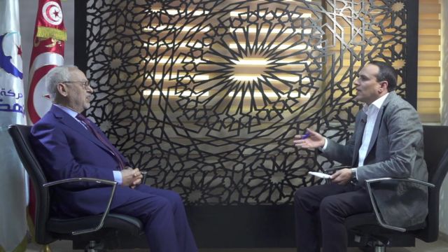 راشد الغنوشي مع مراسل بي بي سي بسام بونني