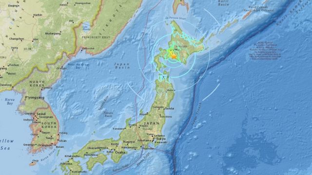 Un mapa con la indicación del epicentro del sismo