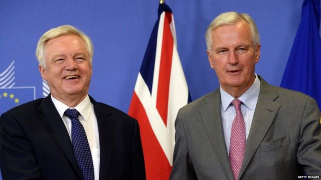 David Davis (left) and Michel Barnier