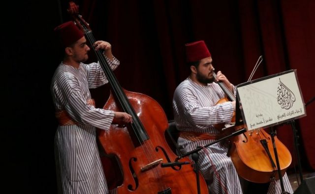Members of the group "Chouyoukh Salatin Tarab" from Syria perform during the Festival de La Medina at the Municipal Theater in Tunis, Tunisia, 22 May 2018.