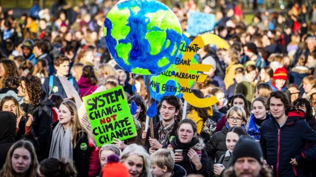 A demonstration against climate change in The Hague (Netherlands) in February 2019