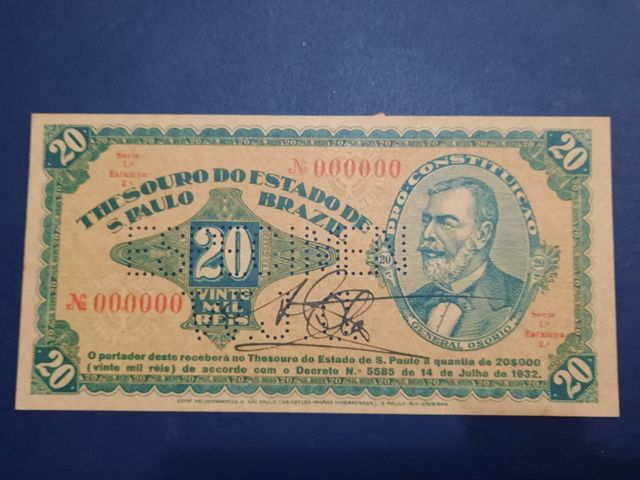 Reprodução de nota de "dinheiro paulista" de 1932