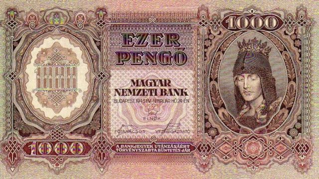 1.000 pengő de 1943, a cédula mais alta até a hiperinflação