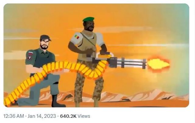 Ocak'ta Rus Wagner Grubu'nun Mali'deki faaliyetlerini tanıtan bir karikatür Twitter'da viral olmuştu