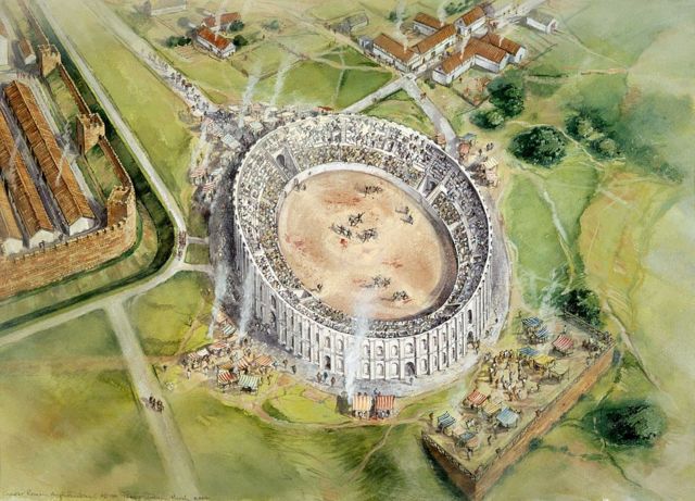 Ilustração do anfiteatro romano em Chester