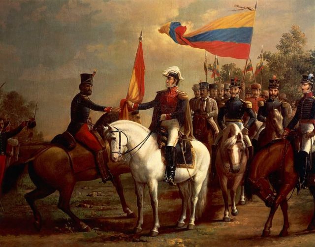 Bolívar recibe la rendición del general Pablo Morillo.